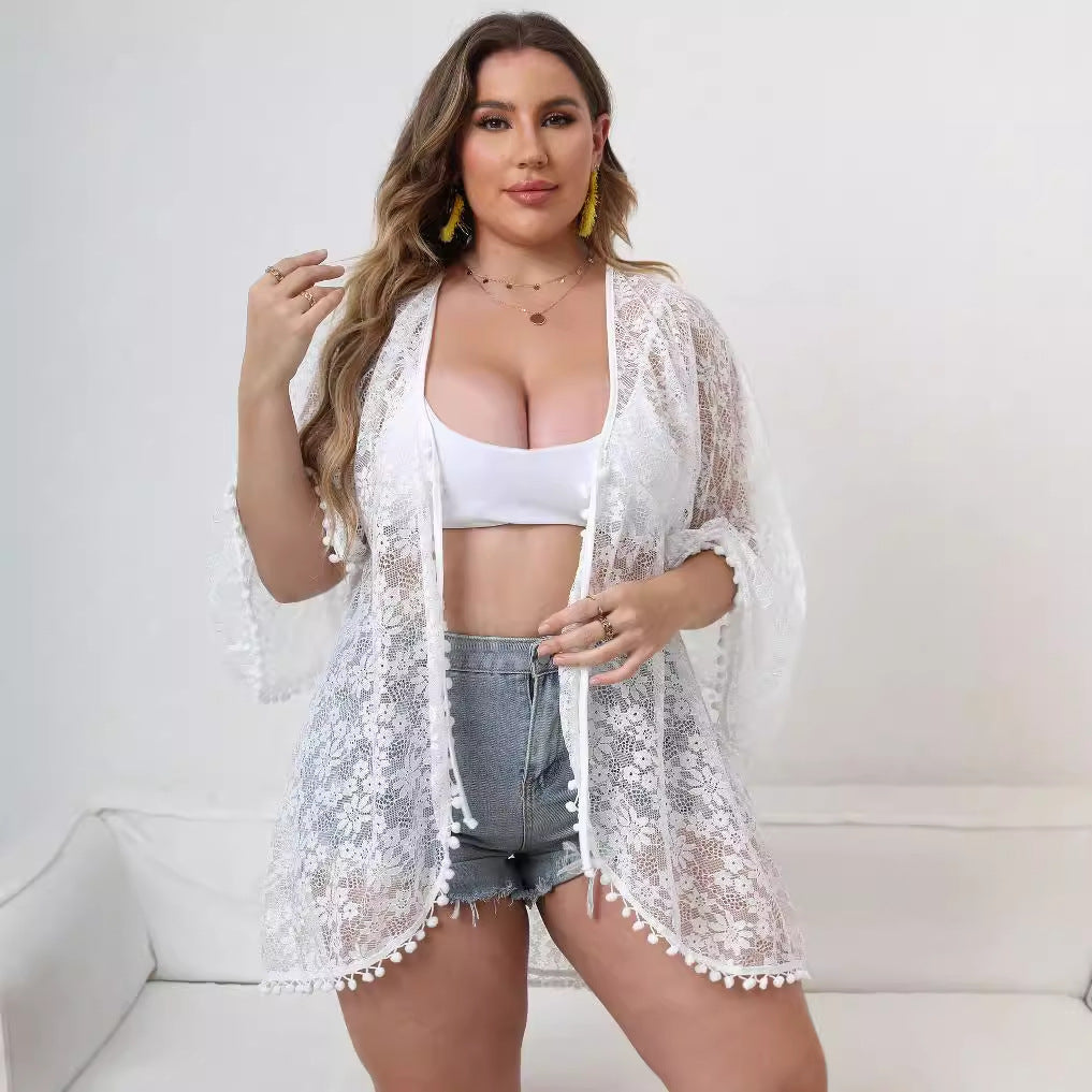 Damen Eleganter Spitzen-Strandüberwurf Drune