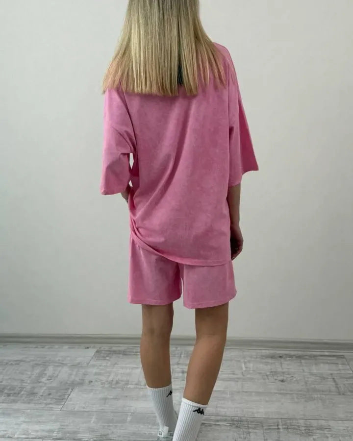 Damen lässiges Kurzarm-Set aus weichem Material mit bequemen Shorts Drune