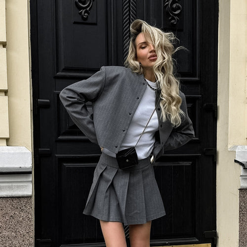 Damen modische Kurzjacke mit Klappen und passendem Rock Drune