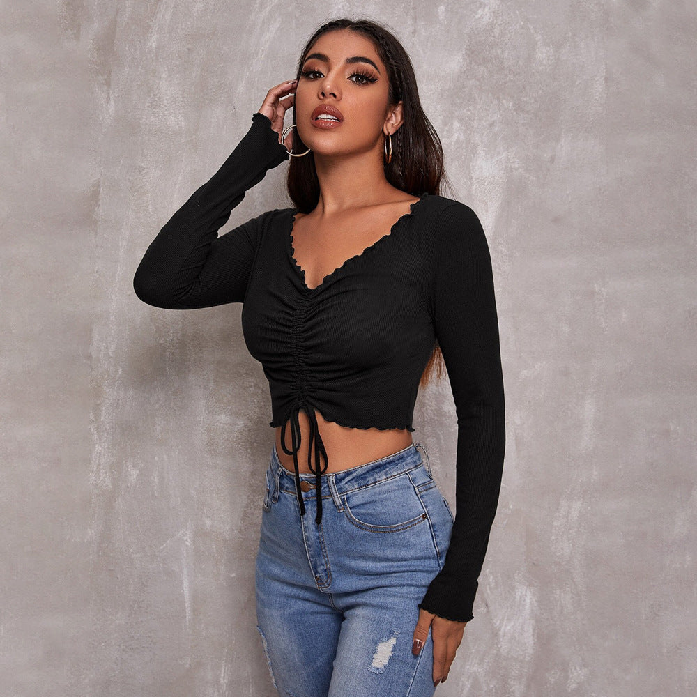 Damen cropped Oberteil mit Schnürung und eleganten Rüschendetails Drune