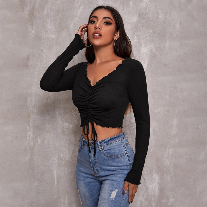 Damen cropped Oberteil mit Schnürung und eleganten Rüschendetails Drune