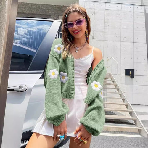 Damen Strickjacke mit floralen Applikationen und lässigem Schnitt Drune
