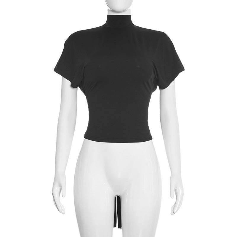 Damen Cropped Oberteil mit hochgeschlossenem Kragen und voluminösen Ärmeln Drune