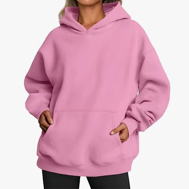 Damen nan Longline-Oversize Hoodie mit tiefer Schulter, verstärkter Kängurutasche und geripptem Saum Drune