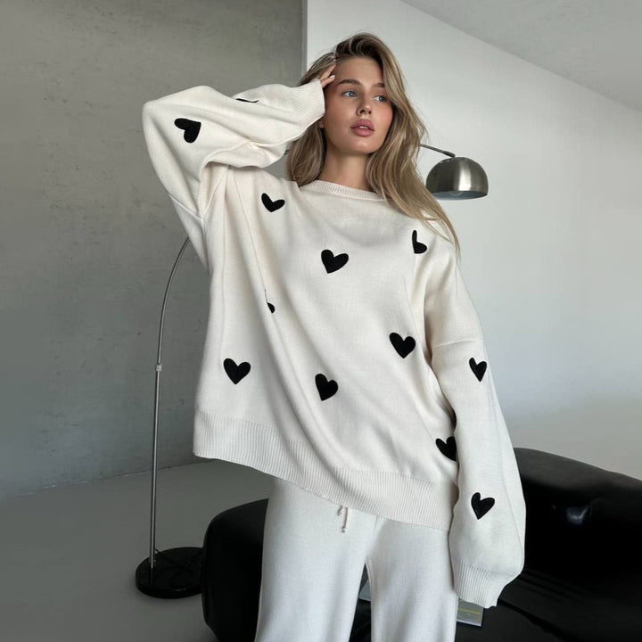Damen Oversized Pullover mit Herzmotiv Drune