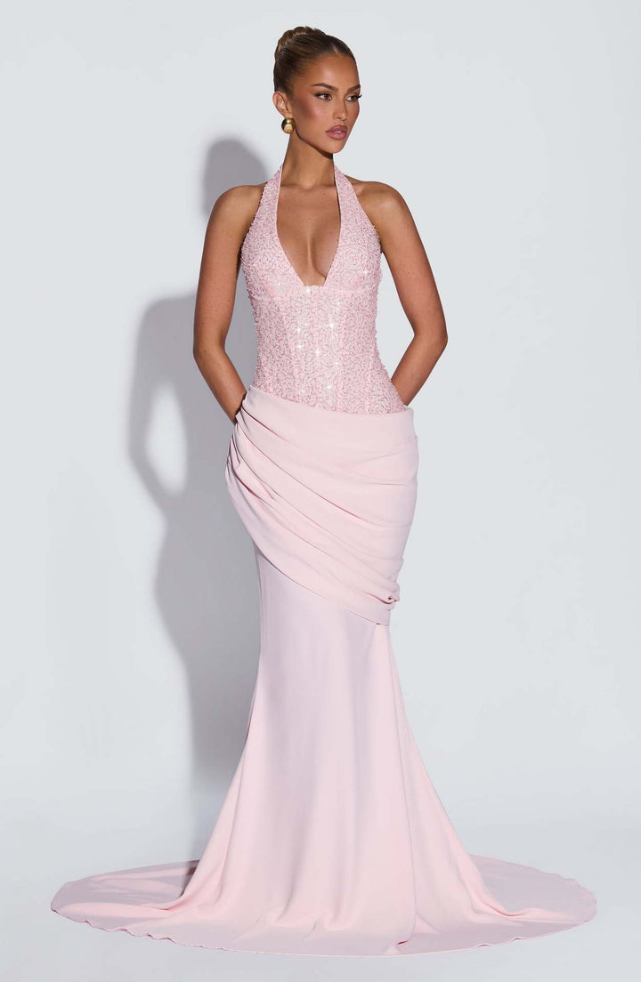 Damen Elegantes Abendkleid mit schimmerndem Oberteil und fließendem Rock Drune