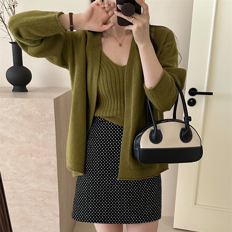 Damen kuscheliger Strickcardigan mit offenen Ärmeln und weich flauschiger Textur Drune