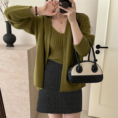 Damen kuscheliger Strickcardigan mit offenen Ärmeln und weich flauschiger Textur Drune