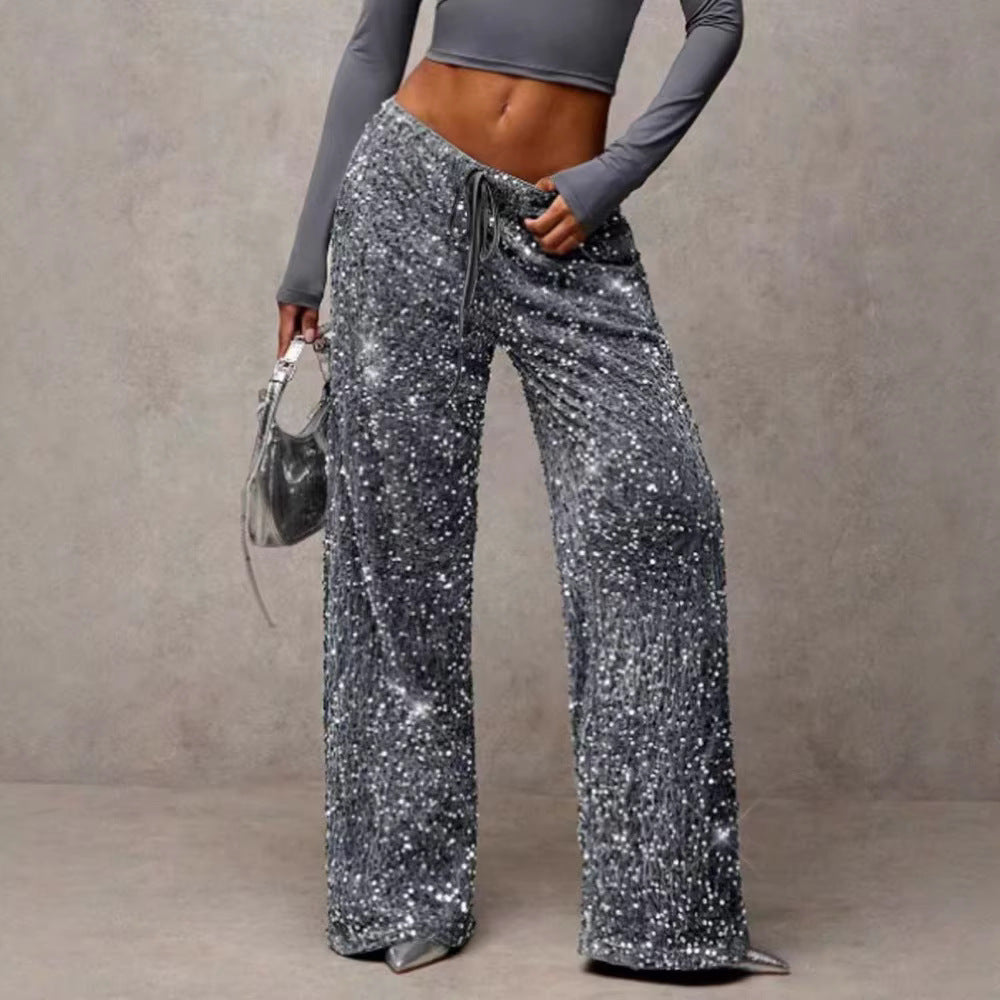 Damen extravagante Palazzohose mit Paillettenbesatz Drune