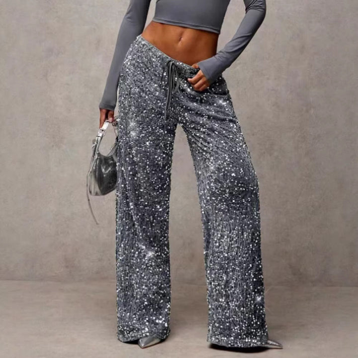 Damen extravagante Palazzohose mit Paillettenbesatz Drune