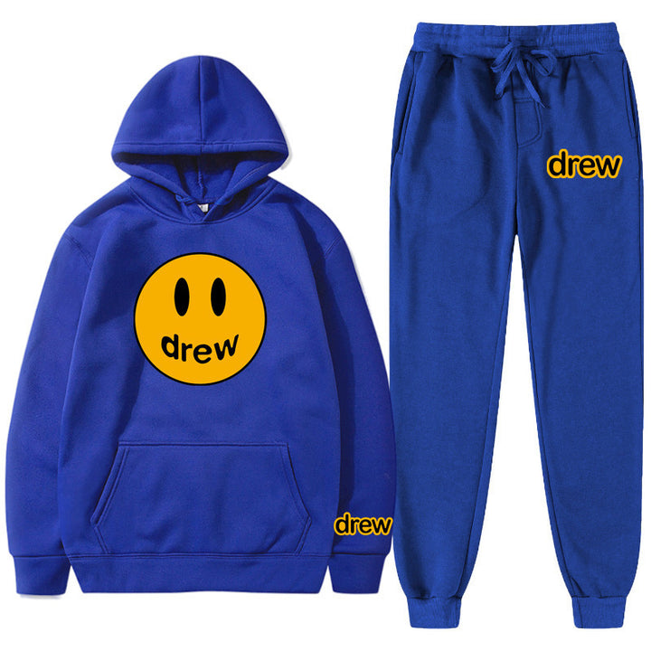 Unisex nan zweiteiliges Lounge-Set aus French-Terry mit Smiley-Print Kapuzenpullover und tapered Jogginghose Drune