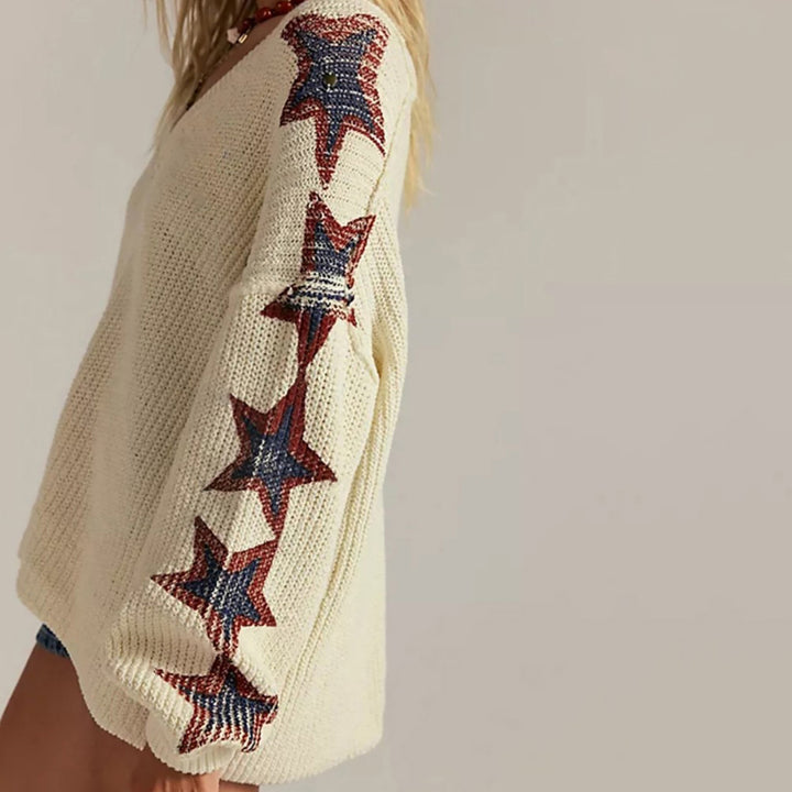 Damen Oversized Pullover mit Sternenmotiv Drune
