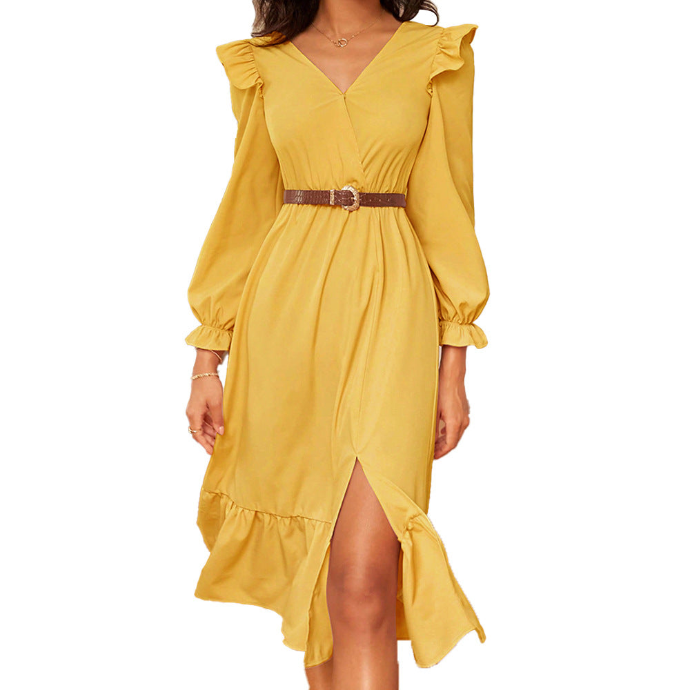 Damen Midikleid mit elegantem Rüschendesign und seitlichem Schlitz Drune