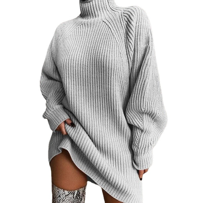 Damen Grobstrickpullover mit hohem Kragen und asymmetrischem Saum Drune