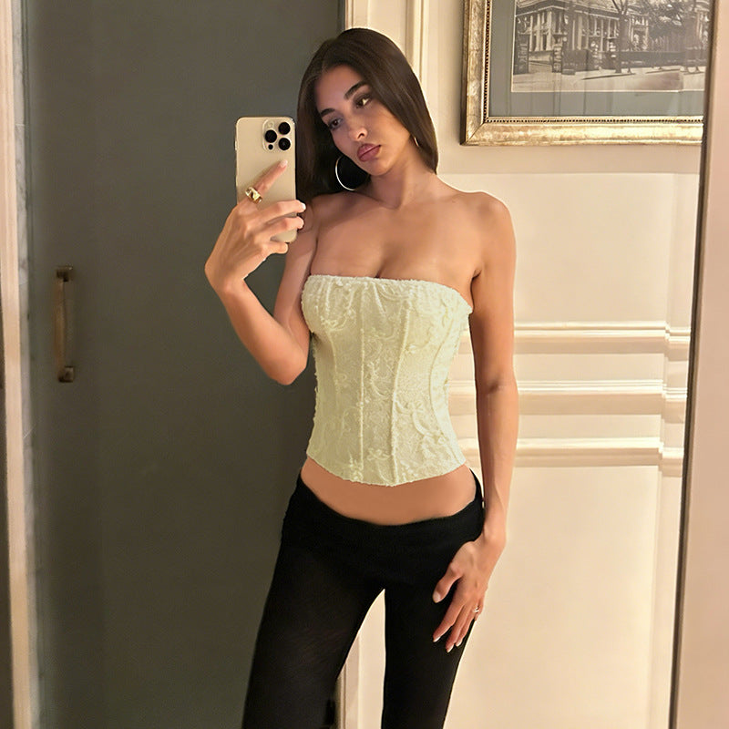 Damen Corsage-Top mit filigranem Spitzenmuster und taillierter Passform Drune
