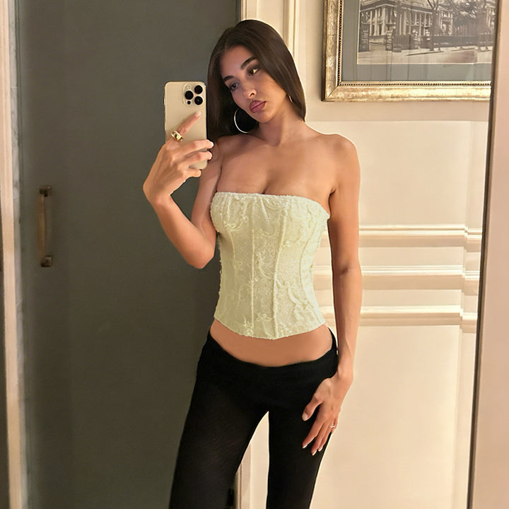 Damen Corsage-Top mit filigranem Spitzenmuster und taillierter Passform Drune