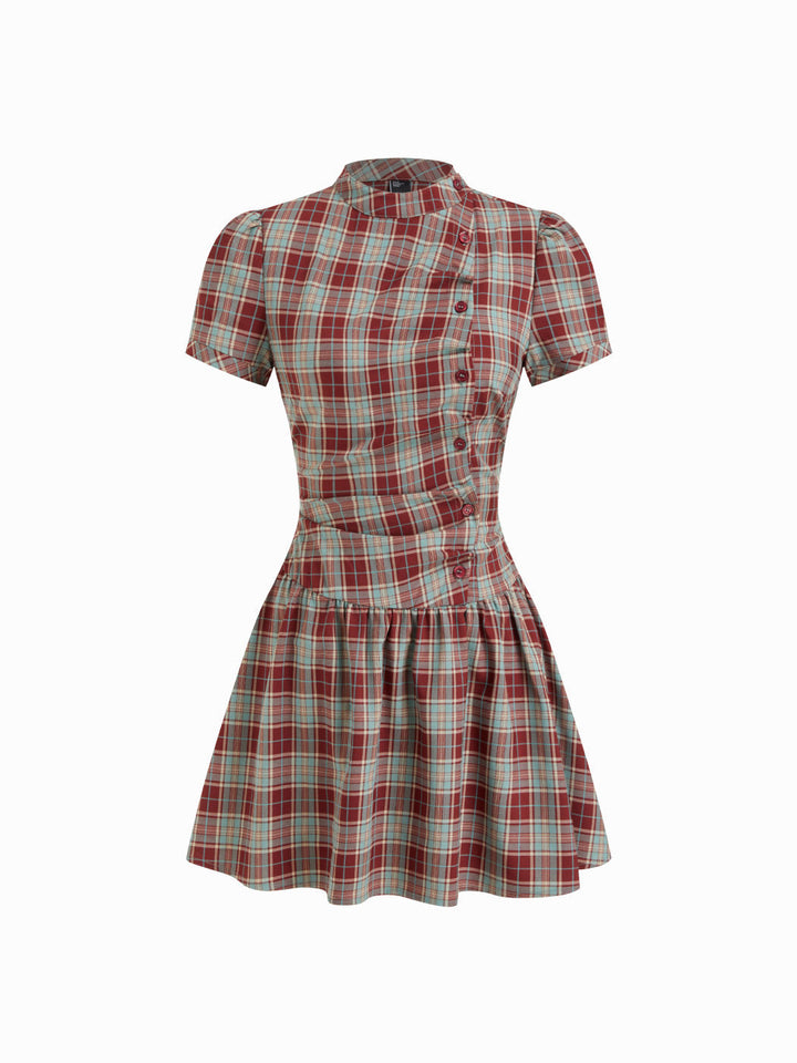 Damen Karo Kurzarmkleid Drune