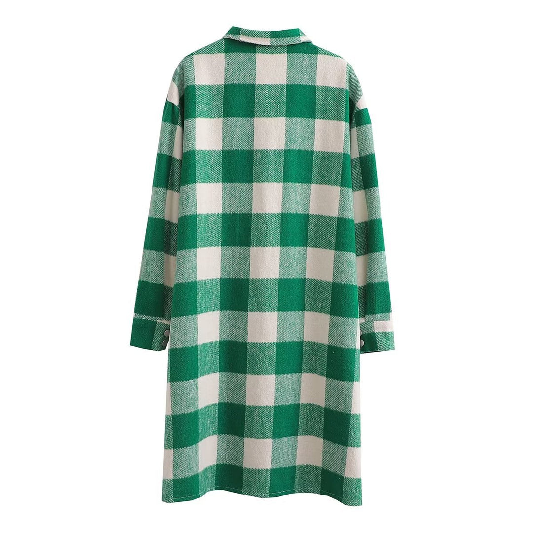 Damen Überziehkleid im karierten Design mit praktischen Brusttaschen und langen Ärmeln Drune