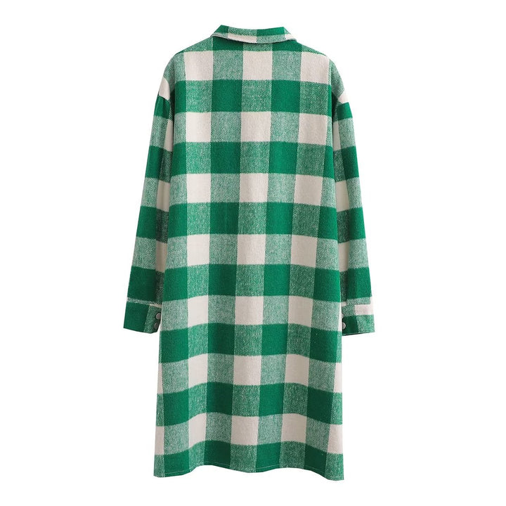 Damen Überziehkleid im karierten Design mit praktischen Brusttaschen und langen Ärmeln Drune