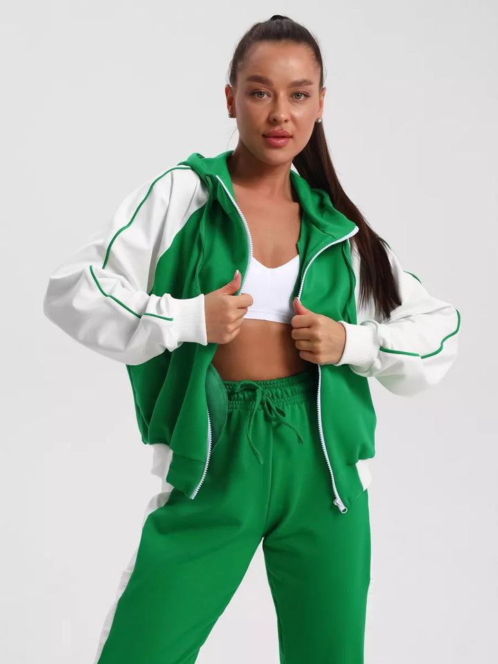 Damen Sportliches Freizeit-Set mit farblichen Kontrasten und praktischen Taschen Drune