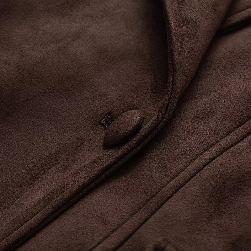 Damen elegante Jacke mit Taillengürtel und modernem Kragen Drune