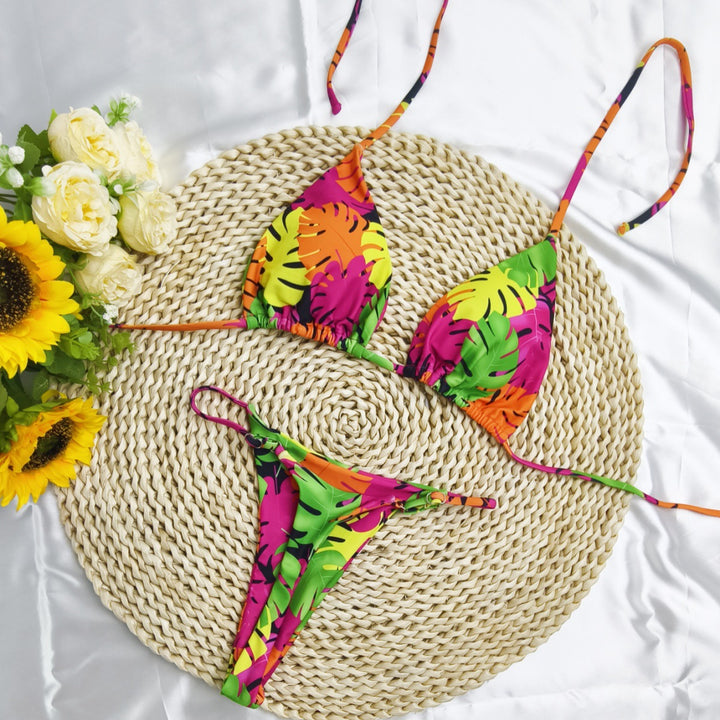 Damen Triangel-Bikini-Set mit fröhlichem Kirschmuster und verstellbaren Trägern Drune