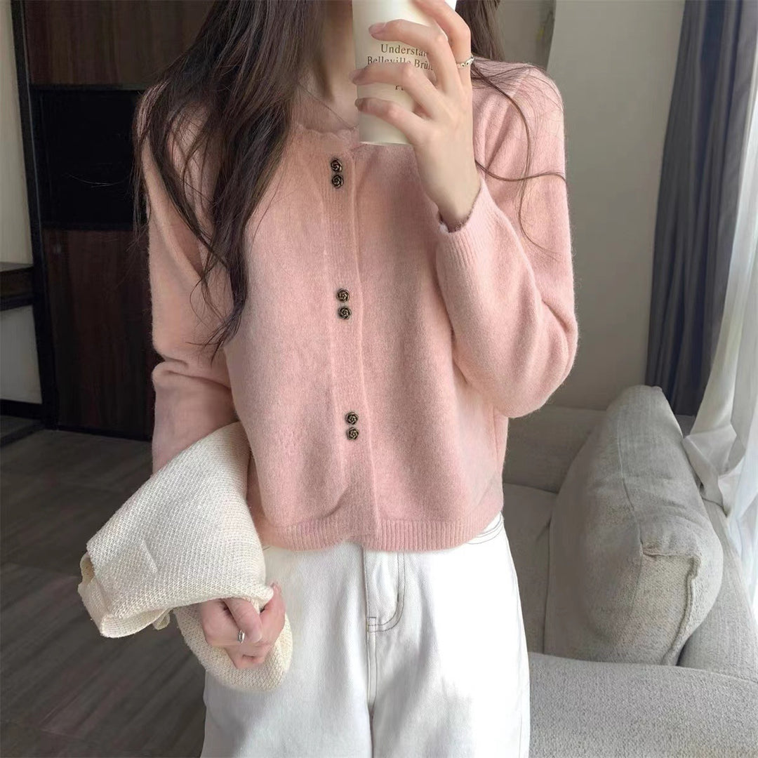 Damen kuschelige Strickjacke mit Knopfverschluss Drune