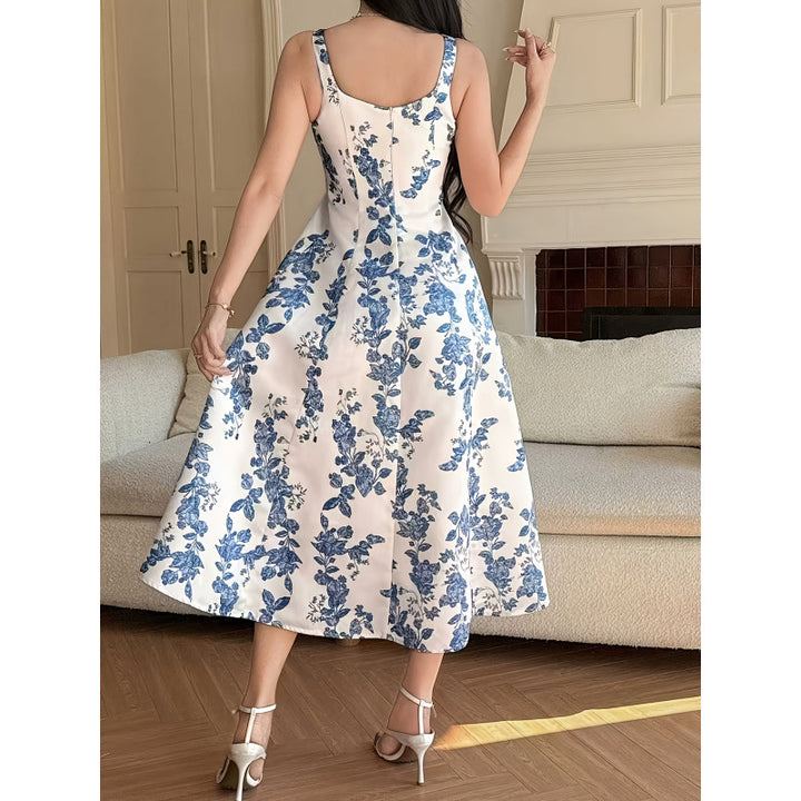 Damen Maxikleid mit romantischem floralem Druck und schmalen Spaghetti-Trägern Drune