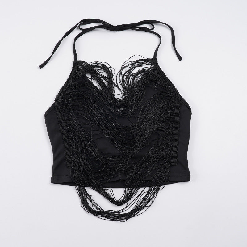 Damen Crop-Top mit eleganten Fransenverzierungen Drune