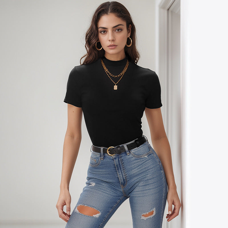 Damen lässiges T-Shirt mit kurzem Arm und modischem Schnitt Drune