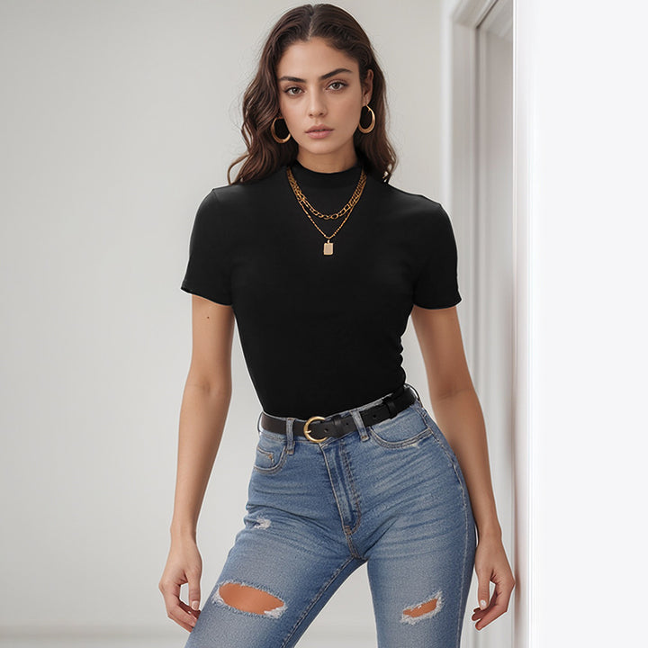 Damen lässiges T-Shirt mit kurzem Arm und modischem Schnitt Drune