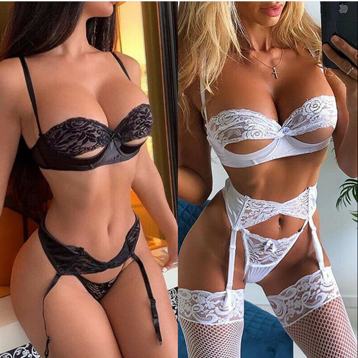 Damen Verführerisches Spitzen-Bustier-Set mit zarten Riemchen und sexy Höschen Drune