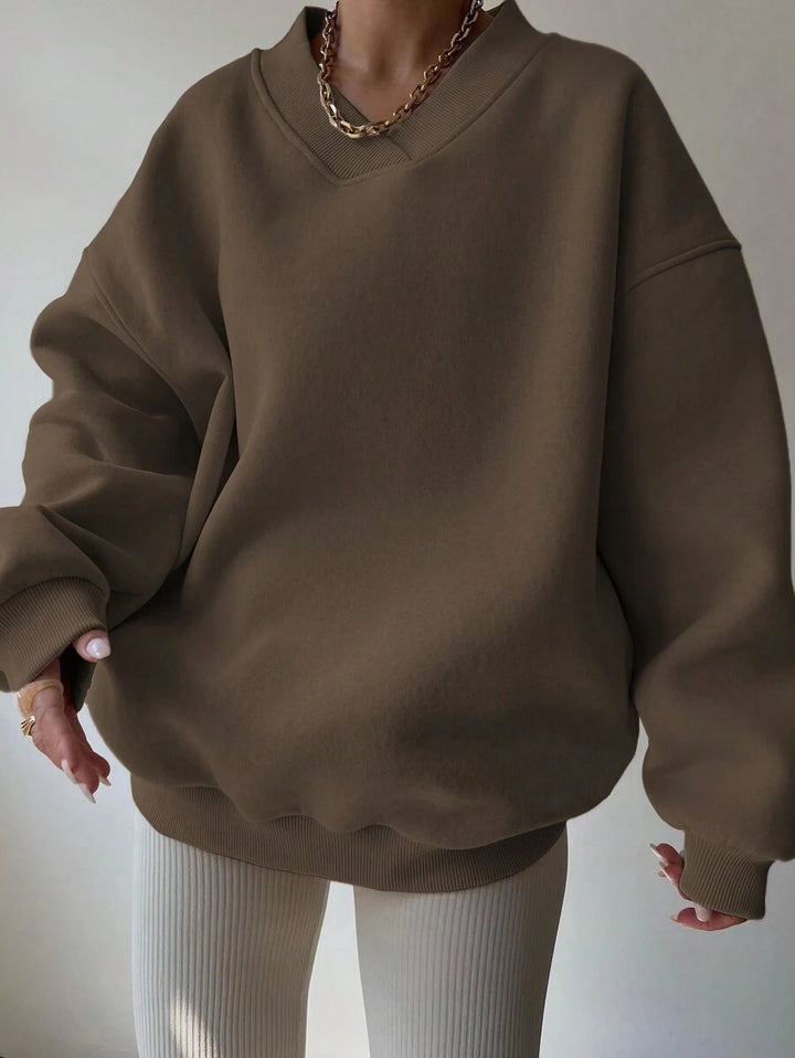 Damen lässiger Pullover mit tiefem V-Ausschnitt und oversized Schnitt Drune