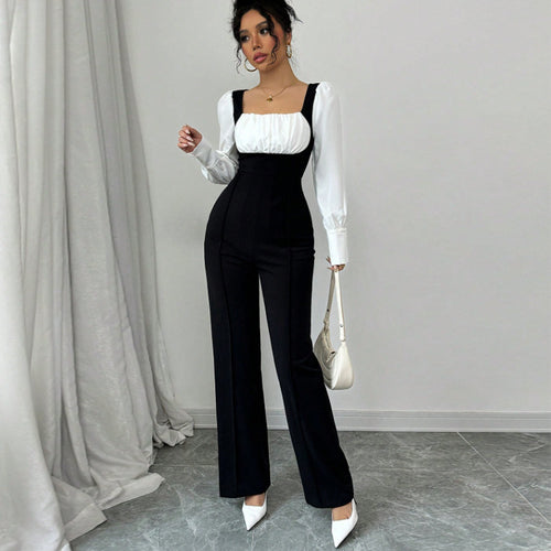 Damen Eleganter Jumpsuit mit Puffärmeln und tailliertem Schnitt Drune