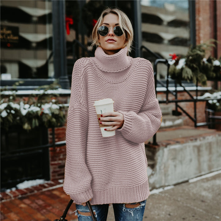 Damen Grobstrickpullover mit hohem Kragen und lässiger Oversized-Passform Drune