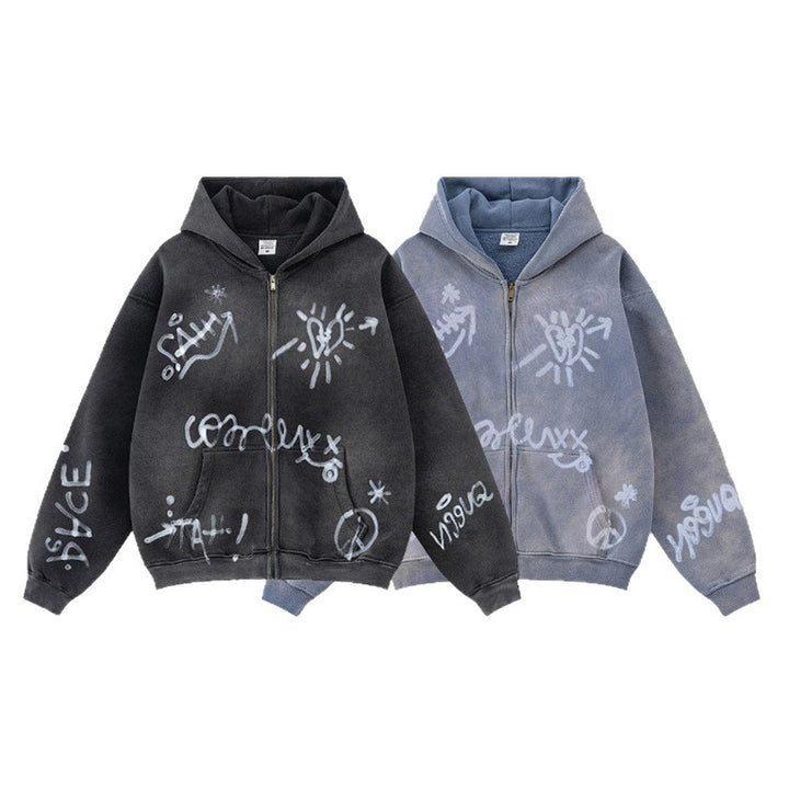 Damen Graffiti-Print Kapuzenjacke Drune