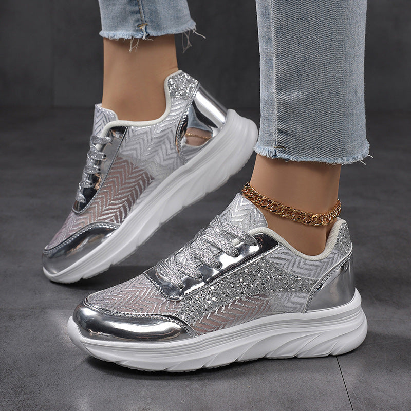Damen nan glamouröser auffälliger Sneaker mit Glitzerpaneelen jacquardgewebtem Obermaterial und ergonomischer Wellenlaufsohle Drune