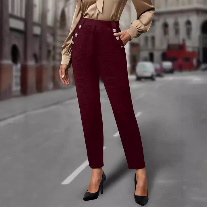 Damen elegante Anzughose mit doppeltem Knopfverschluss und schmalem Bein Drune