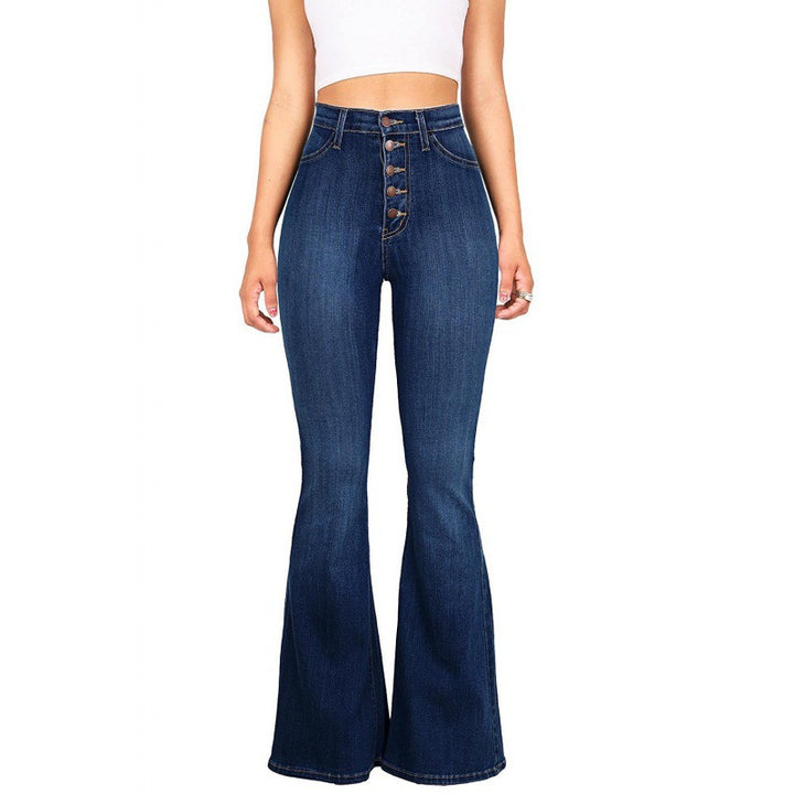 Damen Flared Jeans mit hohem Bund und knöpfen Drune