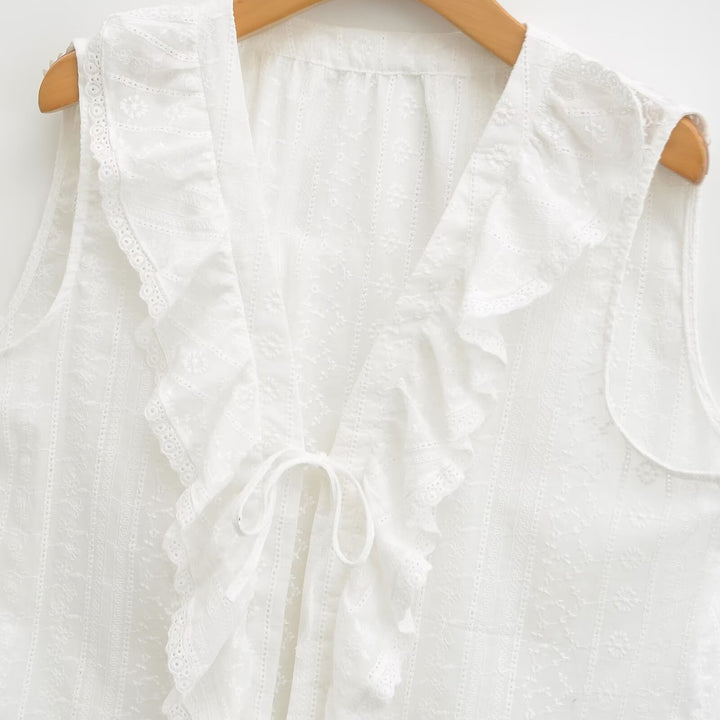 Damen Rüschenshirt mit elegantem V-Ausschnitt Drune