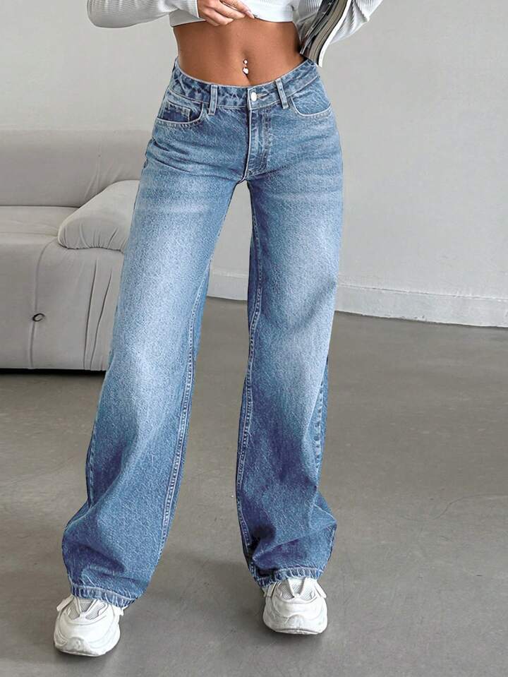 Damen Weite Jeans mit lässigem Schnitt und hohem Bund Drune