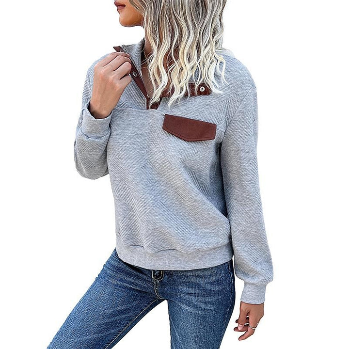 Damen casual Pullover mit stylischem Kragen und praktischer Brusttasche Drune
