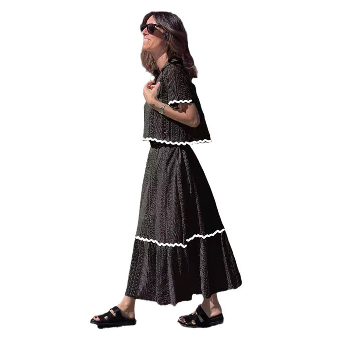 Damen Maxikleid mit voluminösem Rock und eleganter Rüsche Drune