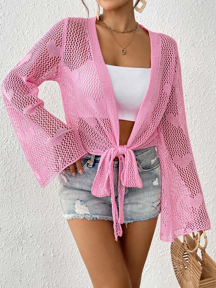 Damen luftiger Strick-Kimono mit offener Front und Kordelzug Drune