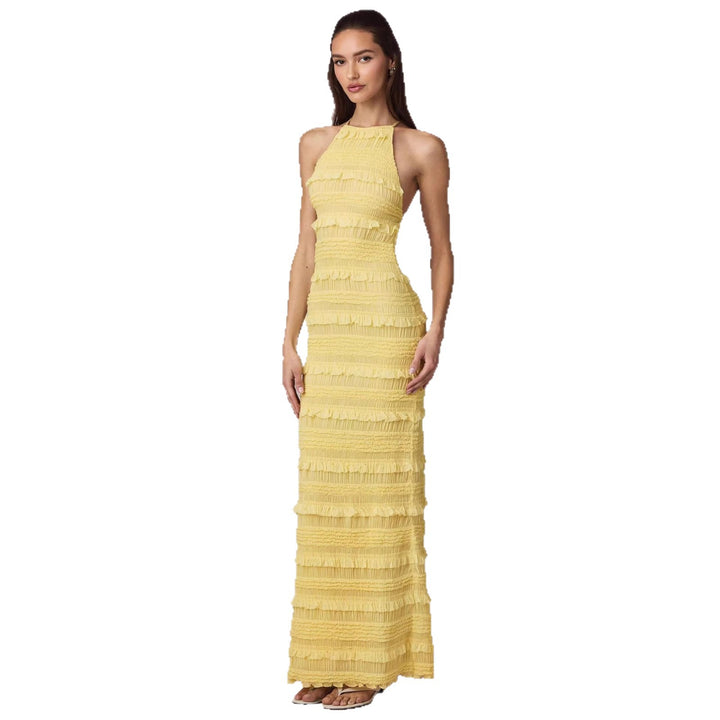 Damen Maxi-Kleid mit fransendem Design und elegantem Halterneck Drune