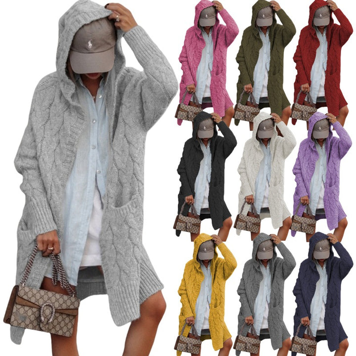 Damen Grobstrickjacke mit Kapuze und Zopfmuster Drune