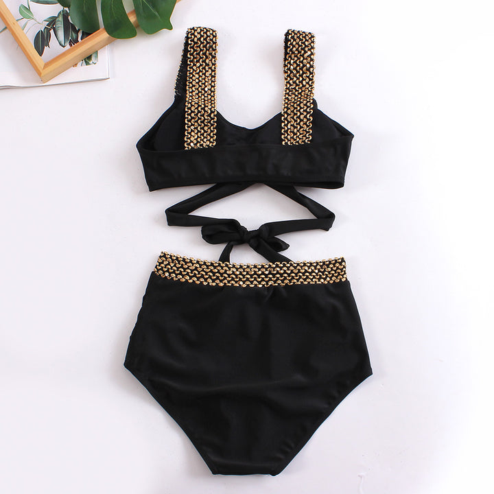 Damen Hochgeschnittener Bikini mit modischem Wickeloberteil und glamourösen Akzenten Drune