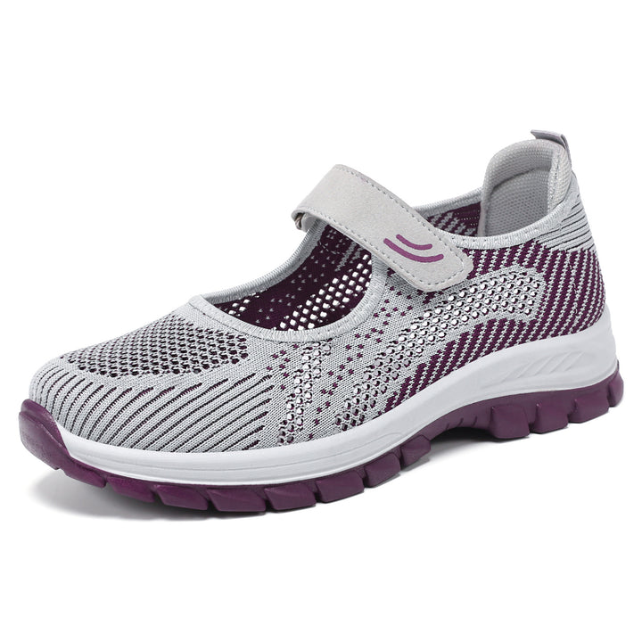 Damen nan atmungsaktive Strick-Mary-Jane-Sneaker mit Klettverschluss, perforiertem Obermaterial und stoßdämpfender EVA-Zwischensohle Drune