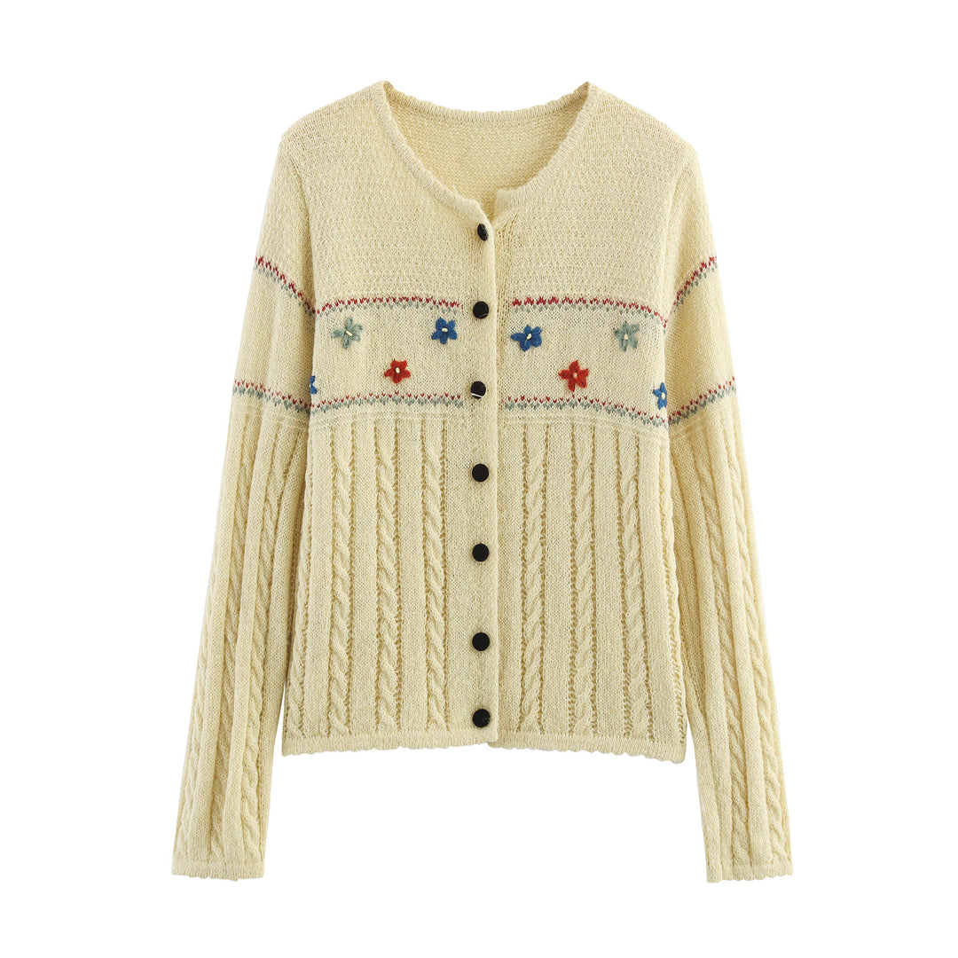 Damen Strickjacke mit floralem Design und eleganter Knopfleiste Drune