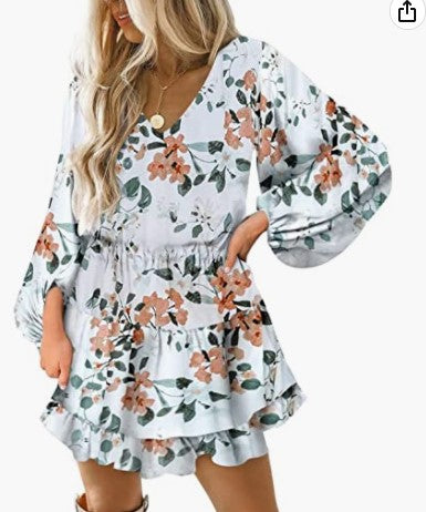 Damen Kurzarm Kleid mit voluminösen Puffärmeln Drune